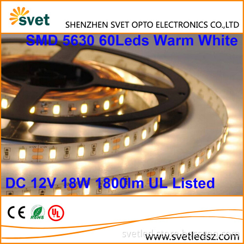 SMD 5630 Led Strip Light 60Leds DC 12V 18W 1800lm High CRI 80 3 Years Warranty UL Approved